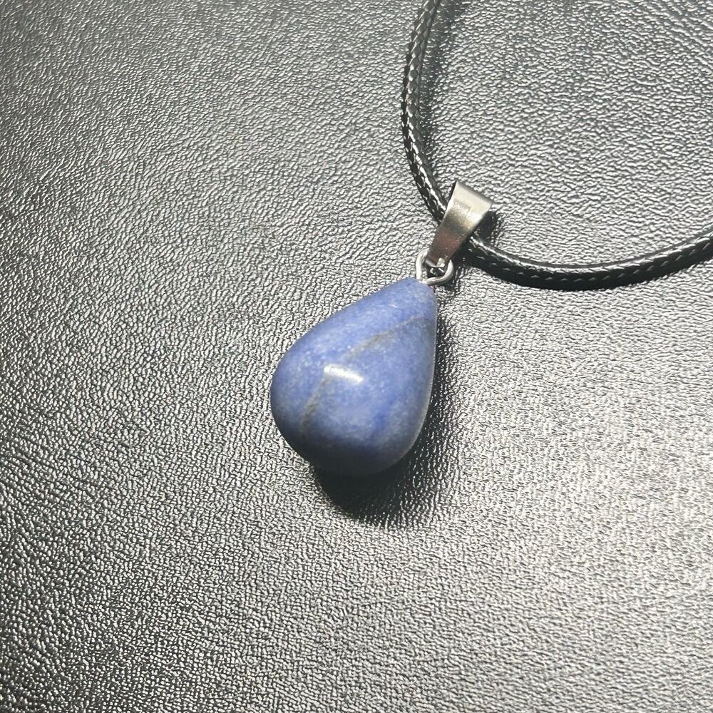 Blue Teardrop Gemstone Necklace, Dumorturite Sodalite Stone Charm New! - Picture 3 of 5